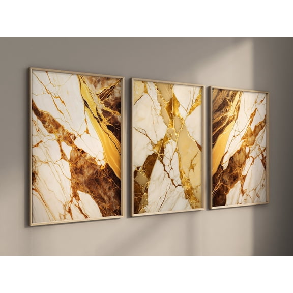 Beige Gold Marble Abstract Wall Art Set 3 Unframed Paper Print 8x12