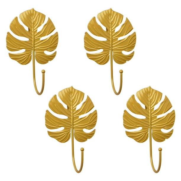 Ganchos decorativos de hierro, 4 Uds. Ganchos montados en la pared con forma de hoja, llavero moderno, colgador de sombrero de una sola punta dorado montado en la pared