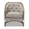 thumbnail image 3 of Industrial Grey-Beige Fabric Upholstered Whitewashed Oak Wood Armchair with Metal Accents, 3 of 9