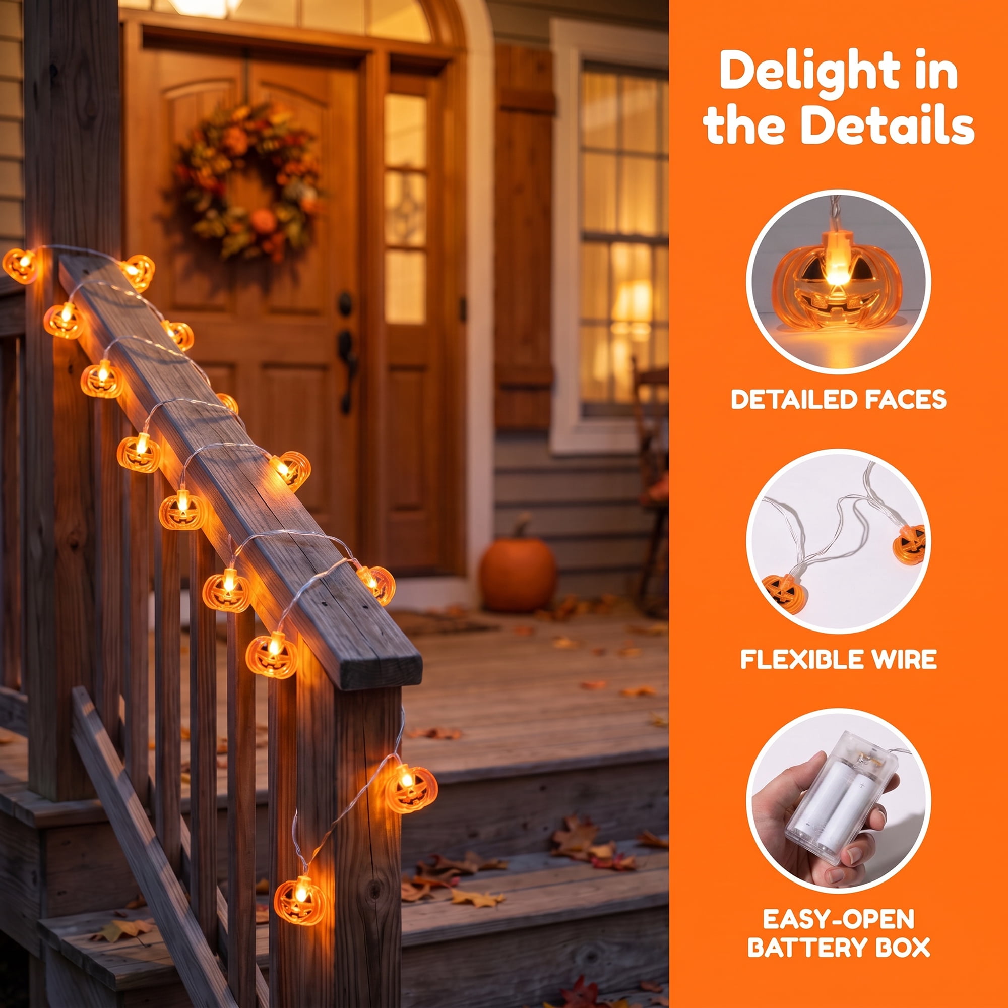Unique Bargains Halloween Jack-O'-Lantern Fairy Light 4.9 ft Flat Pumpkin Battery Operated