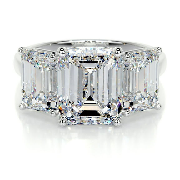 Edge Jewel Emerald Cut 2.1 Ct Moissanite Ring - Wedding Rings - 14K White Gold Plated Moissanite Bands for Her - Three Stone Brilliant Moissanite Rings for Women - Engagement Wedding Moissanite Sets