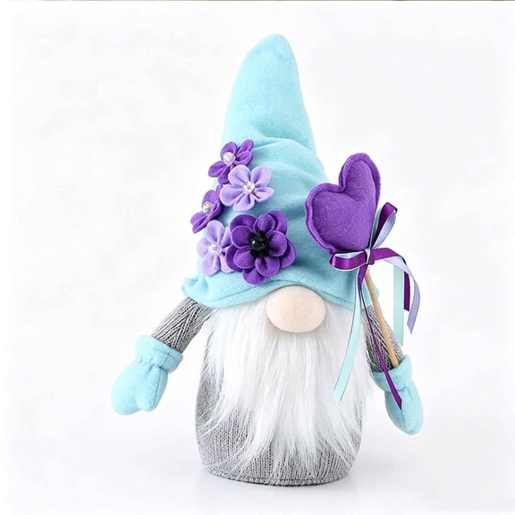 LWVITH 11.8 Inch Gnome Figurine with Blue Flowers, Soft Plush Swedish Tomte Decor for Home Party, Year-Round Gift for Mom Women, Spring Shelf Mantel Ornament, Handmade Decor