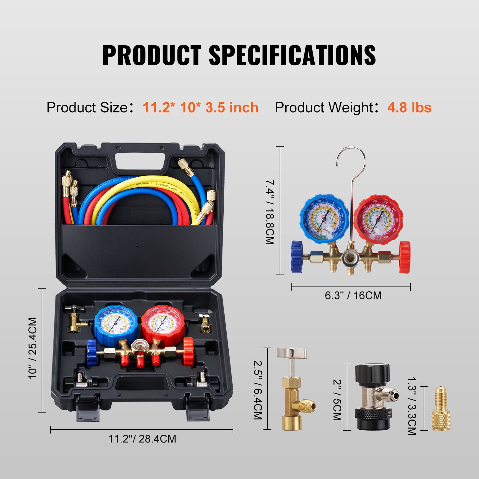 KFFKFF AC Manifold Gauge Kit 3-Way Mount 11.2" x 10" x 3.5", Brass