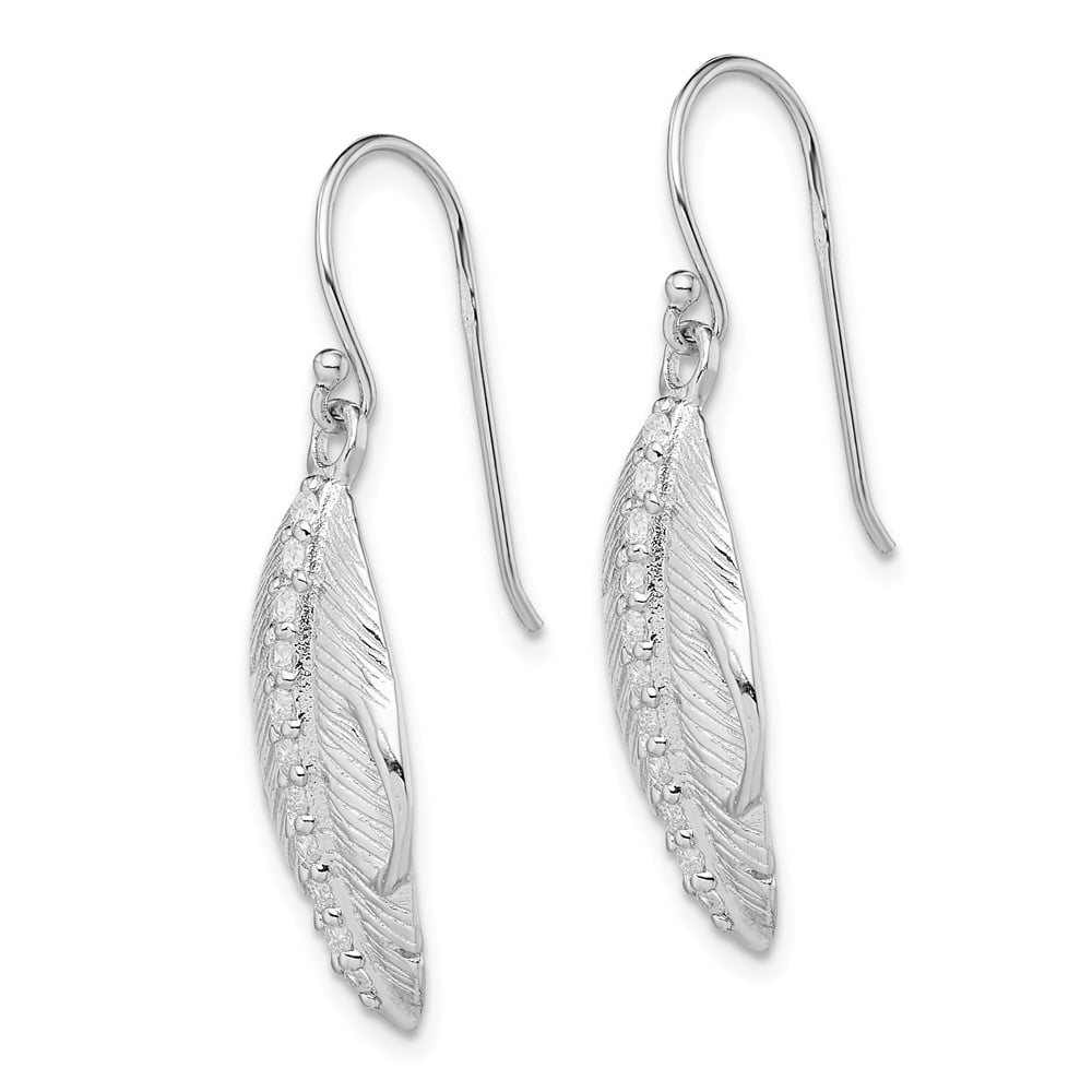 Details about   .925 Sterling Silver 45 MM CZ Textured Feather Shepherd Hook Earrings MSRP $125 