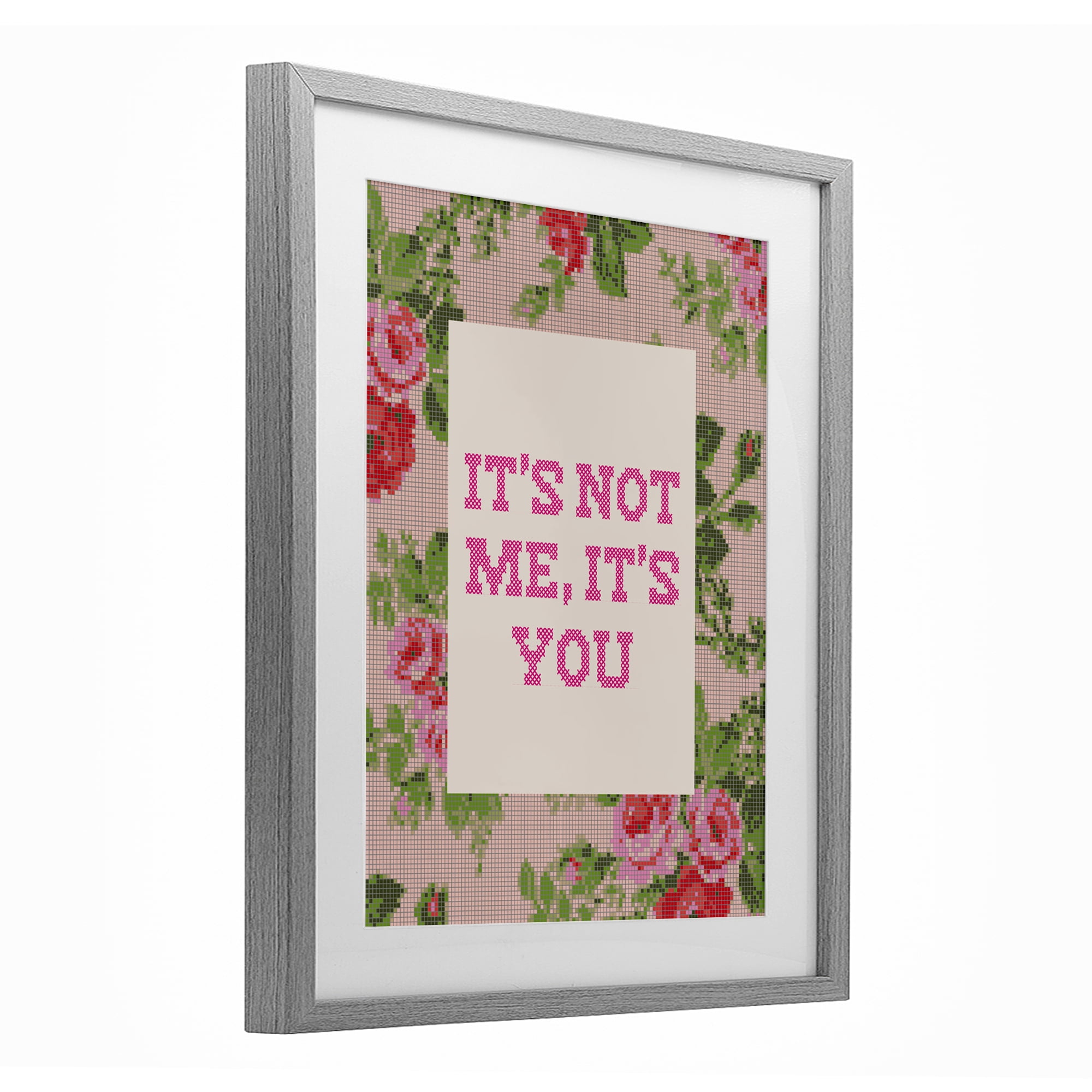 Stupell Industries Not Me It's You Faux Cross Stitch Gray Framed Print Under Glass, design by Lil' Rue