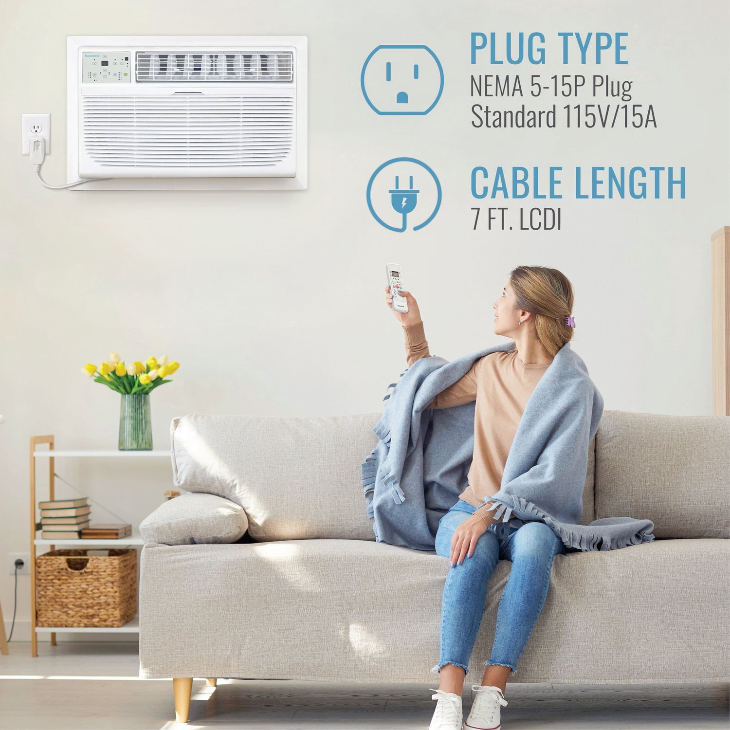 Keystone 12,000 BTU 230V Through-the-Wall Air Conditioner with Follow Me LCD Remote Control, KSTAT12-2E