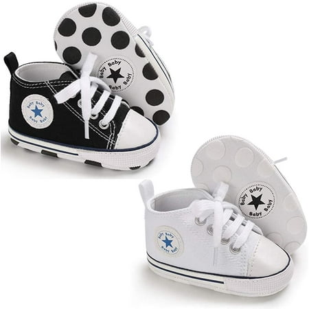 

QWZNDZGR Baby Girls Boys Canvas Sneakers Soft Sole High-Top Ankle Infant First Walkers Crib Shoes