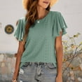 thumbnail image 6 of safuny Women's Trendy Loose Tops Summer Sale Clothing Trendy Tees Solid Ruffle Sleeve Shirts Round Neck Pullover Eyelet Elegant Casual Green XXL, 6 of 9
