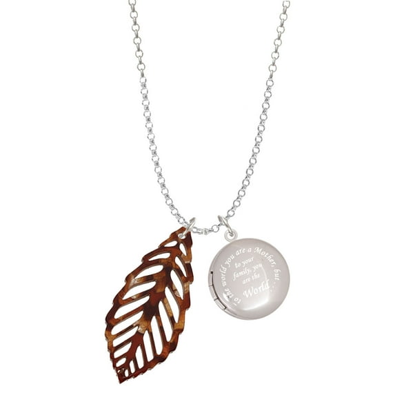 Delight Jewelry Acrylic Large Leaf Pearly Brown To the World You are a Mother Locket Necklace
