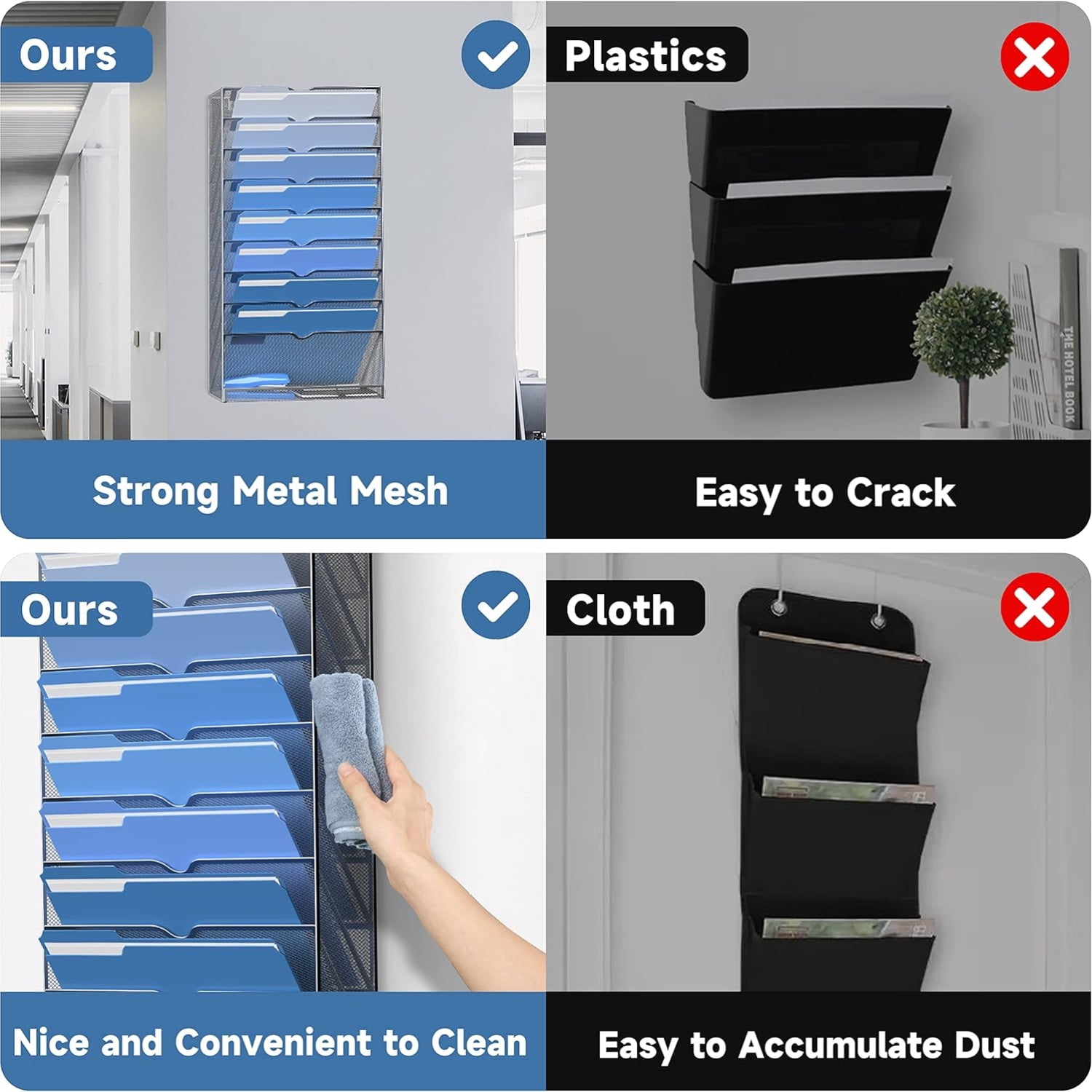 INTIGE Hanging File Organizer Wall File Holder, Wall Organizer for Papers, Folders, Magazines, Office Organization
