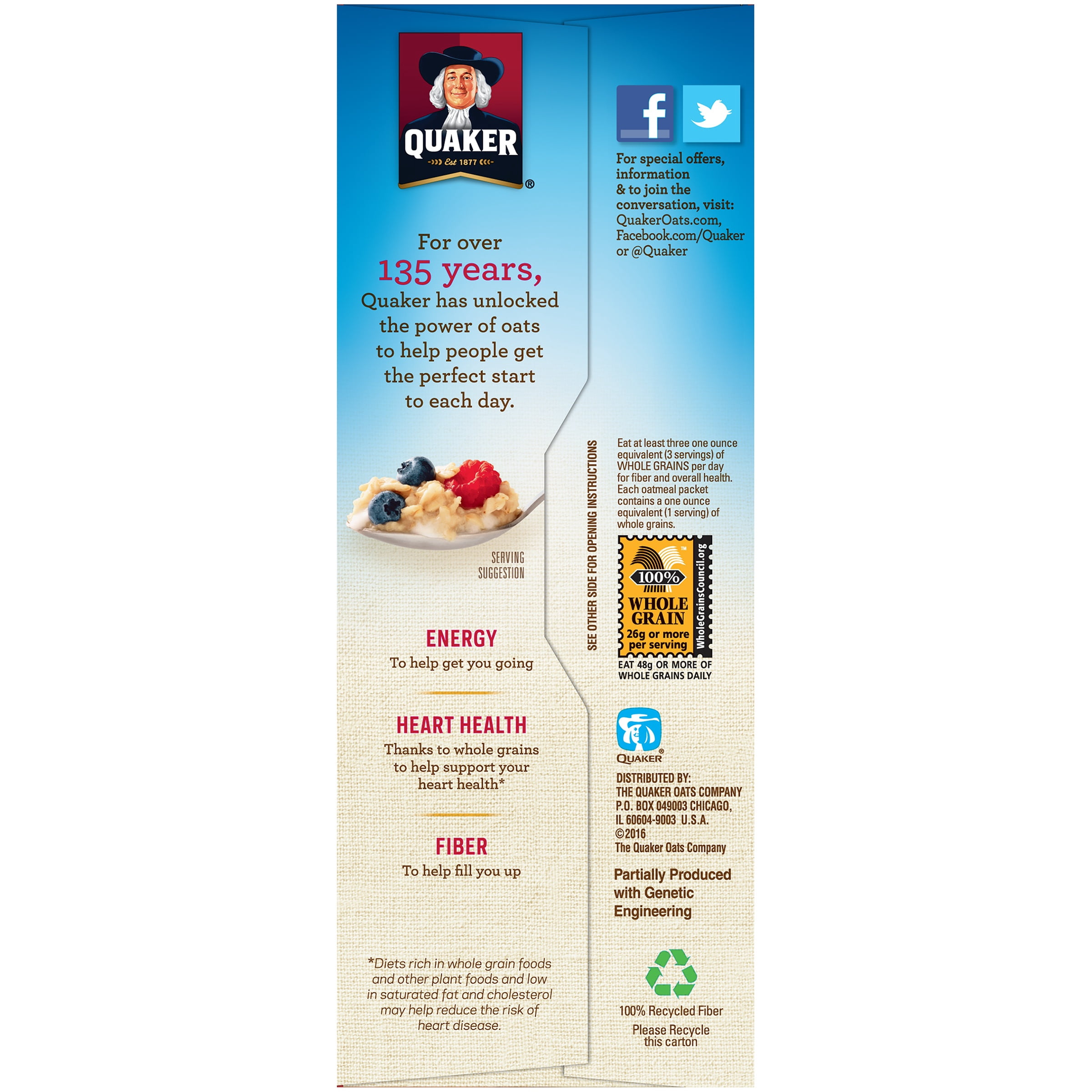 Quaker Instant Oatmeal, 3 Flavor Variety Pack, 15.1 oz Packets, 10 Pack