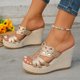 thumbnail image 5 of Bmisegm Ladies Summer Rhinestone Bright Leather Thick Bottom Large Size Slope Heel Sandals Slippers Womens Sandals Summer Rose Gold 7, 5 of 9