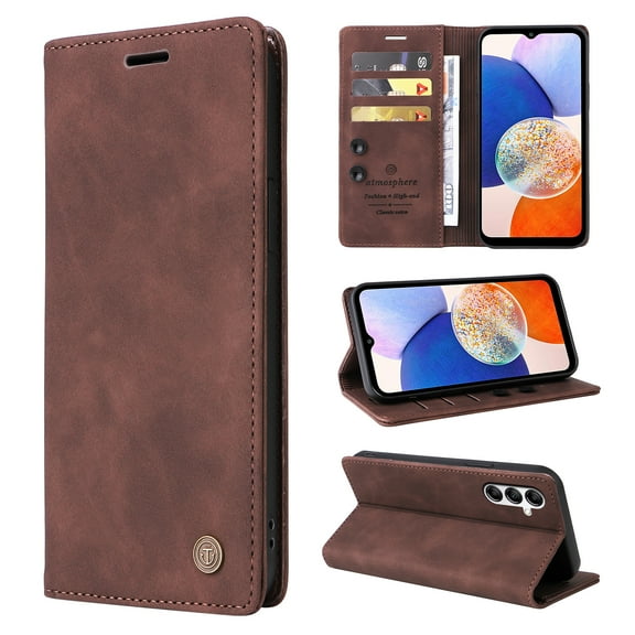 Nalacover Wallet Case for Samsung Galaxy A13 4G - Flip Purse Case with Card Holder Kickstand Suction Cup, Premium Business PU Leather Shockproof Phone Cover for Samsung Galaxy A13 4G - Coffee