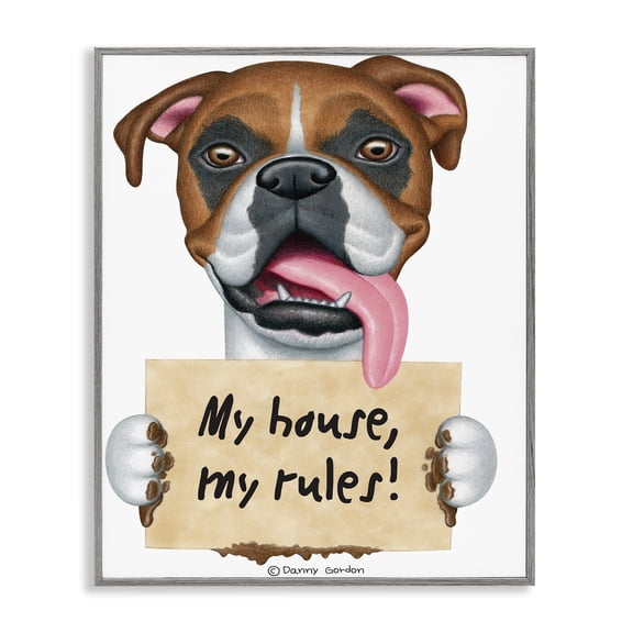 Stupell Industries Cottage My House My Rules Dog Gray Framed Giclee Art, 16 x 20, by Danny Gordan