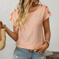 thumbnail image 4 of Tops for Women Plus Size Clearance under $10 Round Neck Short Sleeved Solid Color Hollowed Out Casual T-Shirt Orange L, 4 of 6
