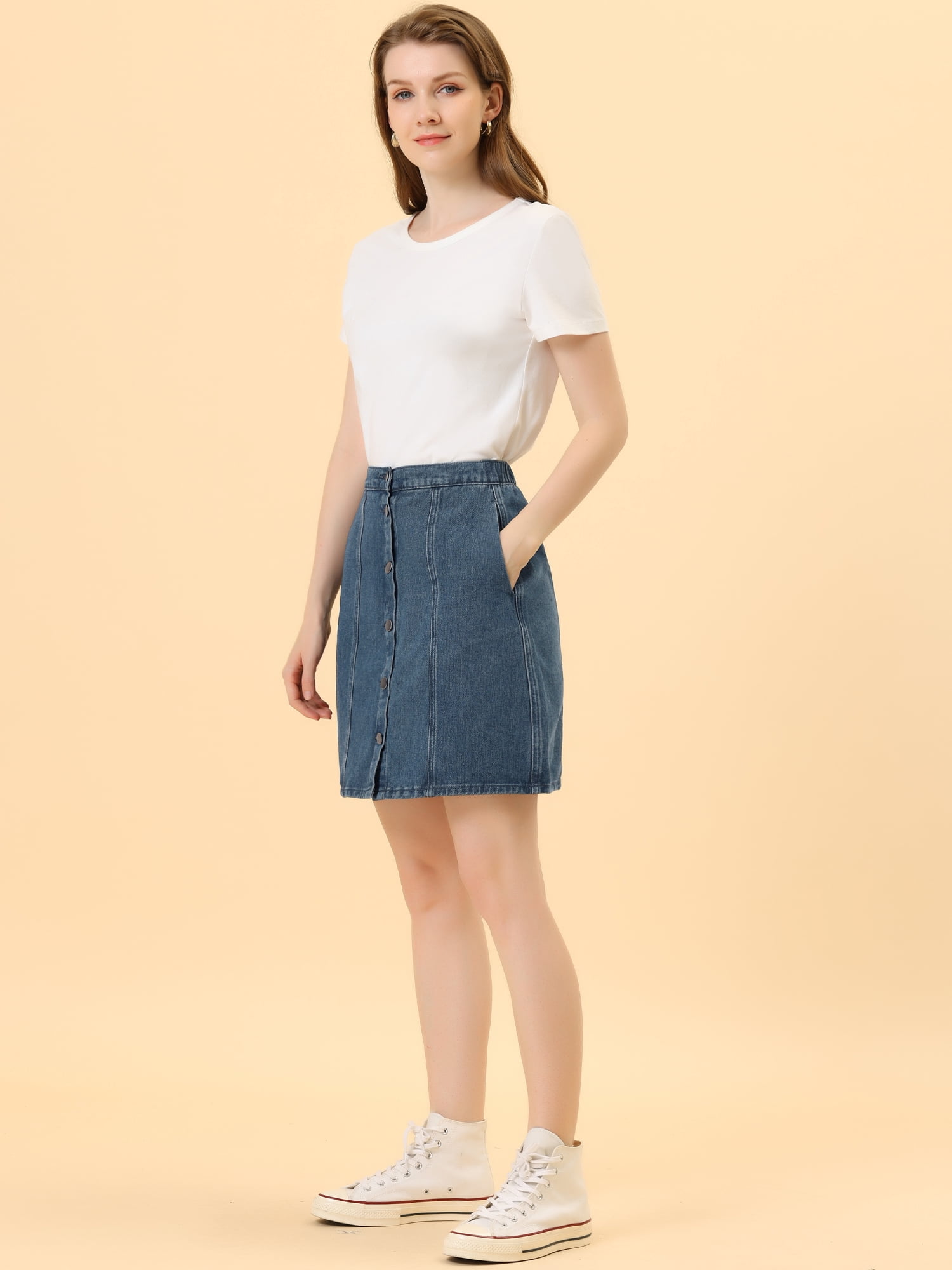 DARING DIVA Women's A-line Button Front Denim Short Skirt XS Dark Blue
