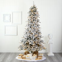 Nearly Natural 9' Flocked Fir Artificial Christmas Tree Prelit with 650 Clear Warm LED Lights