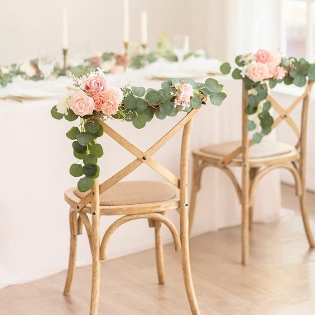 Fiudx Decoración para Sillas de Boda, Elegante Arreglo Floral de Rosas, Flores de Seda Duraderas con Cintas, Flores Resistentes Al Marchitamiento para Respaldos de Sillas, Decoración de Pasillos, Uso