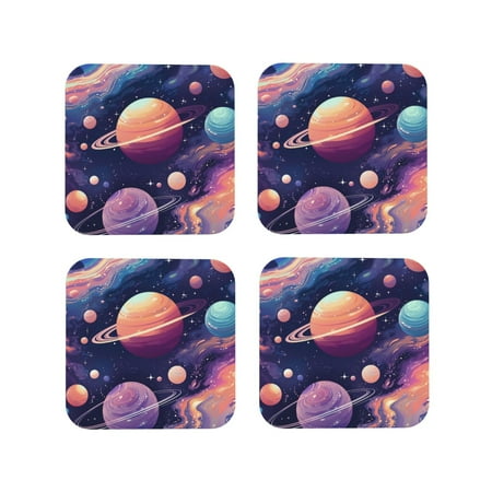

Yiaed Planet Pastel Galaxy Print Leather Coasters for Drinks - Cup Coasters Coffee Table Kitchen Table Bar Home & Office Gifts Handmade Drink Coasters-Square