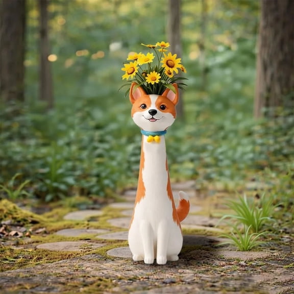 Corgi Dog Resin Flower Vase,Cute Animal Shaped Vase for Home Decor,Hand-Painted Resin Dog Statue Planter,Multi-Purpose Storage Ornament for Living Room,Garden,Balcony,Gift for Dog Lovers
