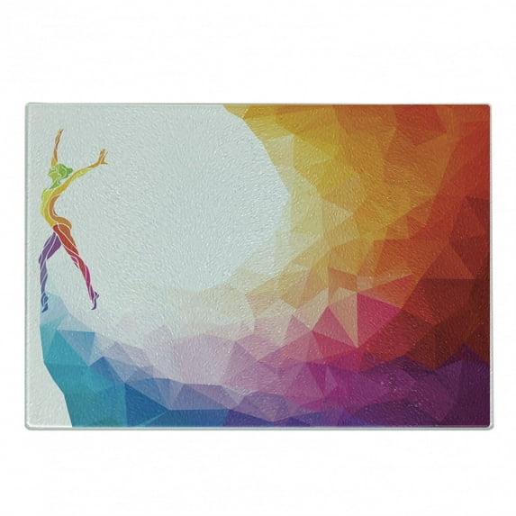 Sports Cutting Board, Gymnastics Girl Gymnast Portrait Colored Geometric Digital Shapes Modern Olympics, Decorative Tempered Glass Cutting and Serving Board, Small Size, Multicolor, by Ambesonne