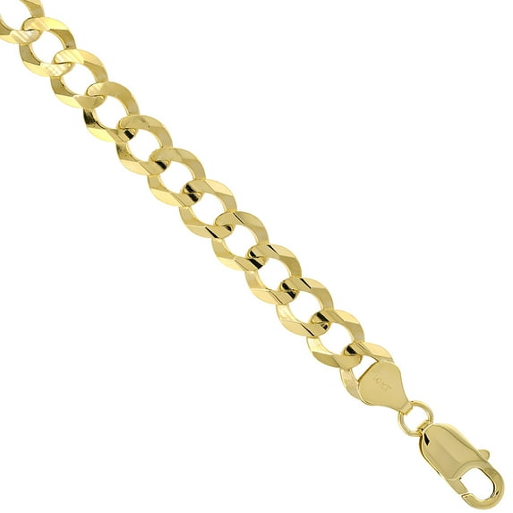 10K Yellow Gold 8mm Cuban Curb Chain Necklace Concaved Nickel Free, 28 inch