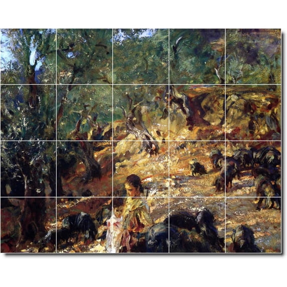 Ceramic Tile Mural-John Sargent Country Painting 258. 21.25" w x 17" h using (20) 4.25 x 4.25 ceramic tiles