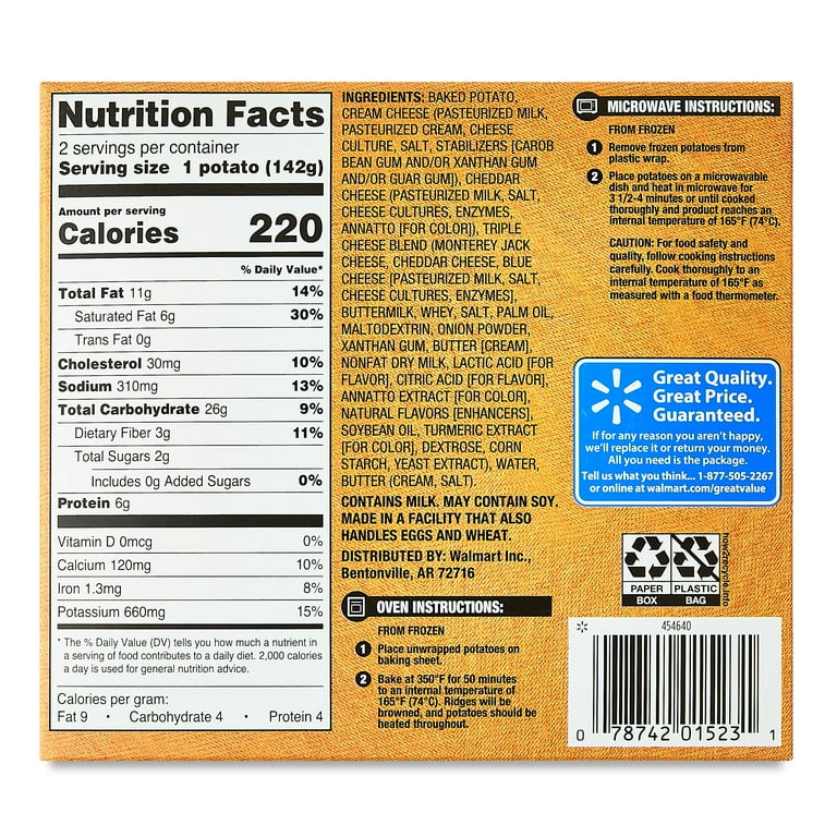 Great Value Four Cheese Frozen Twice Baked Potatoes 10 oz Cheesy