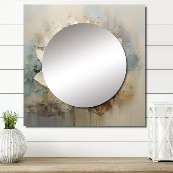 Designart "Timeless Lotus Connection" Lotus Beige Large Square Mirror - Square Bedroom Mirror Printed Wall Decor - Modern Square Printed Wall Mirror Art