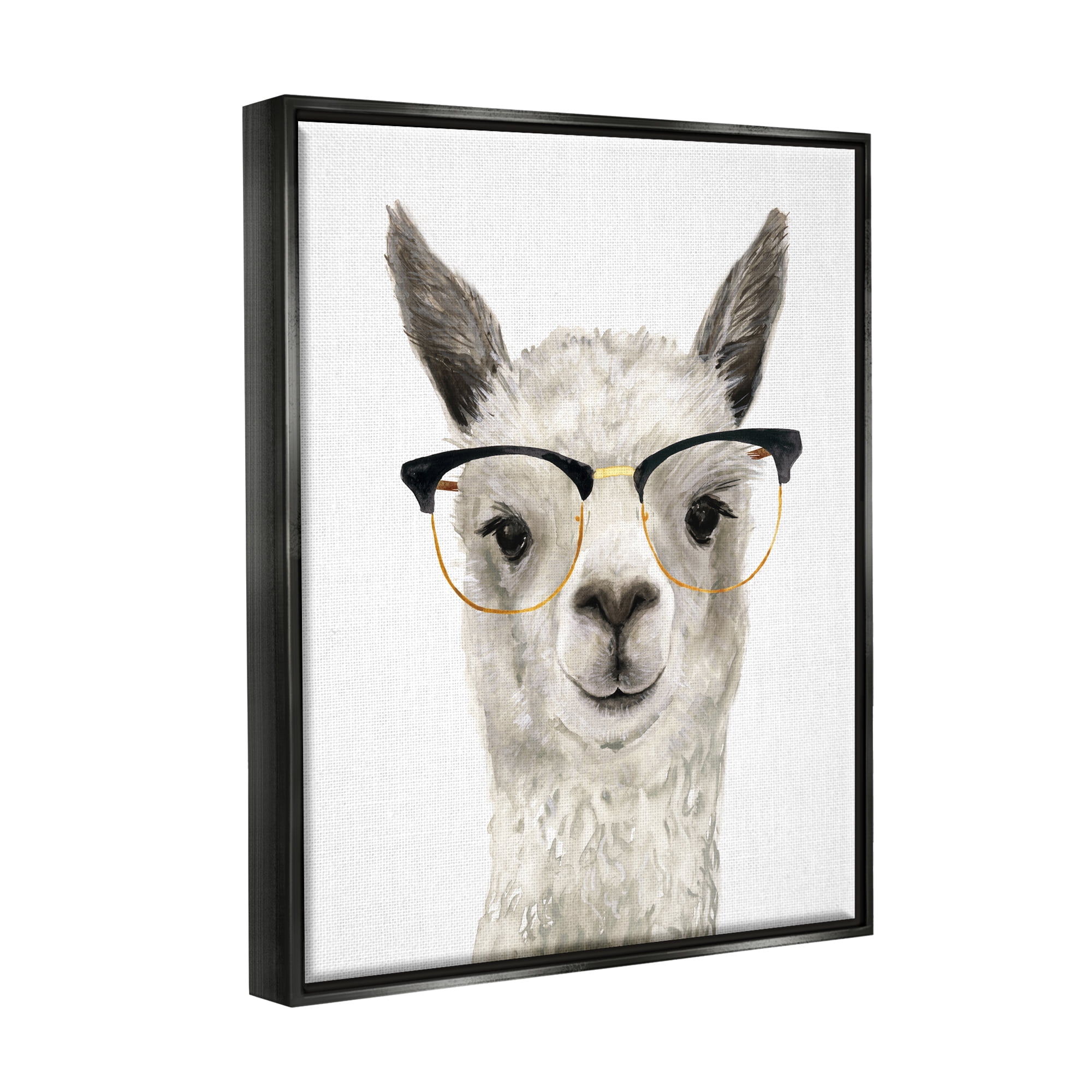 Stupell Industries Farm Animal Llama In Glasses Animals & Insects Painting Black Floater Framed Art Print Wall Art