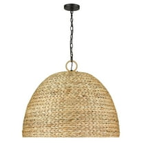 Golden Lighting Rue 8-light Chandelier in Matte Black and Woven Sweet Grass shade
