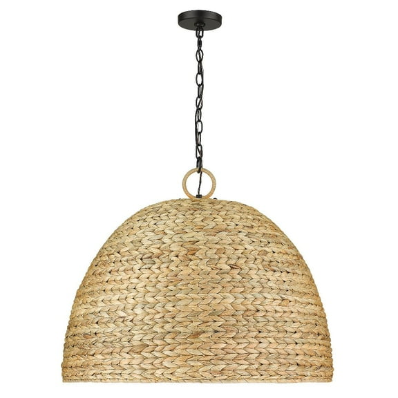 Golden Lighting Rue 8-light Chandelier in Matte Black and Woven Sweet Grass shade