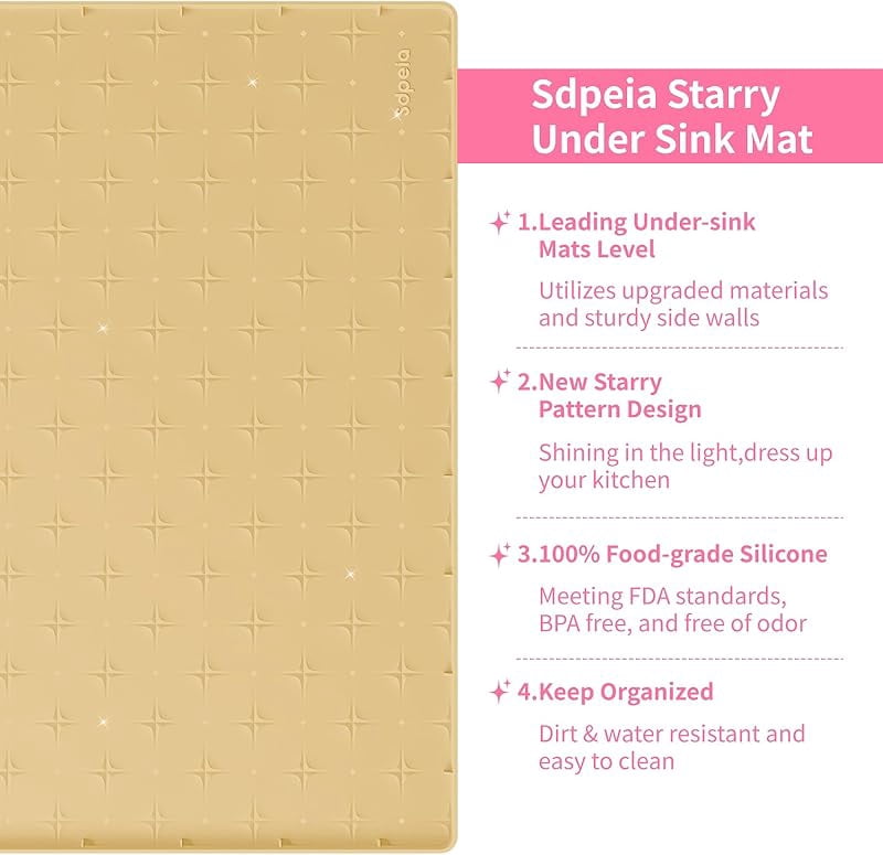 Sdpeia Under Sink Mat for [34" x 22"] Cabinet, Upgraded Silicone Waterproof Kitchen Cabinet Liner Cabinet Protector Kitchen Organizers and Storage