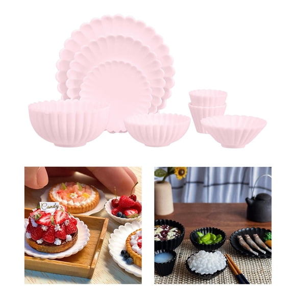 en miniatura Accesorios de cocina 1 6 Escala Plato Tazón Tazas Set Comida cumpleaños Vajilla DIY para juegos de simulación, Comedor Rosado Hugo plato de cocina de casa de muñecas