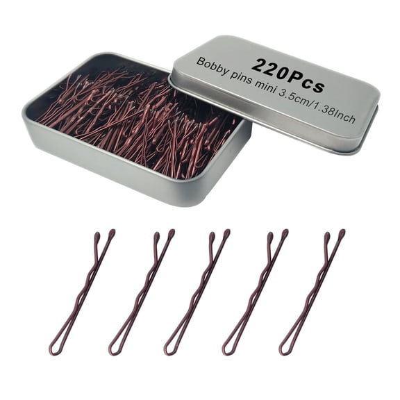 TUWAFE 220 Count Mini Wavy 1.38" Bobby Pins Brown,Small Hair Bobby Pins with Storage Box for Updos,Metal Hair Clips for Kids,Girls and Women,Suitable for All Hair Types