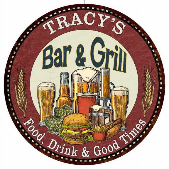 TRACY'S Bar and Grill 12" Round Metal Sign Kitchen Wall Decor 200120020235