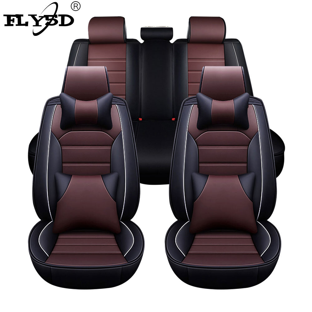 FLY5D 2022 New Car Seat Covers Full Set Leather Front and Rear Bench