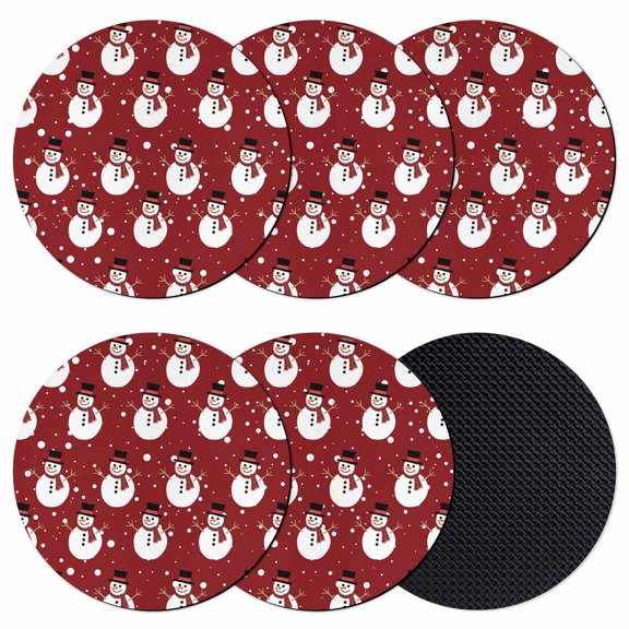 Red Christmas Snowman Coasters Set of 6, Absorbent Coasters for Drinks, Winter Xmas Snowflake Cute Coaster for Desk Coffee Table Protection, Home Decor House Warming Gifts 4"