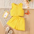 thumbnail image 2 of KPOPLK Toddler Girl Outfit Baby Summer Clothes Cute Graphic Print Sleeveless Shorts Clothes Set 6M-5T(2-3 Years,Yellow), 2 of 9