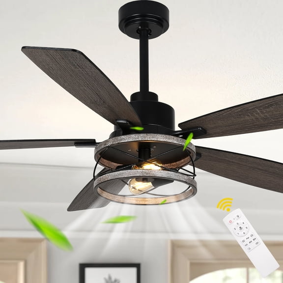 Chords Attic 52" Black 5-Blade Ceiling Fan with Light and Remote Control, 6-Speed Quiet Motor, Timer Function, Adjustable Height for Living Room, Bedroom