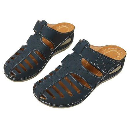 

Ladies Summer Casual Hollow Slope Heel Beach Rome Pure Colour Large Size Sandal Slippers Soft Fabric Summer Fall Easy to Clean