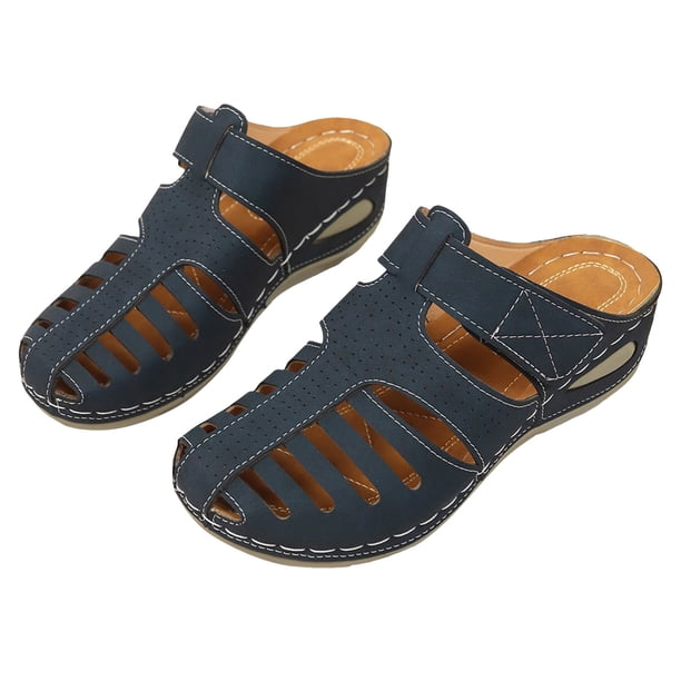 Bmisegm Ladies Summer Casual Hollow Slope Heel Beach Rome Pure Colour Large Size Sandal Slippers Womens Sandals Summer Blue 9