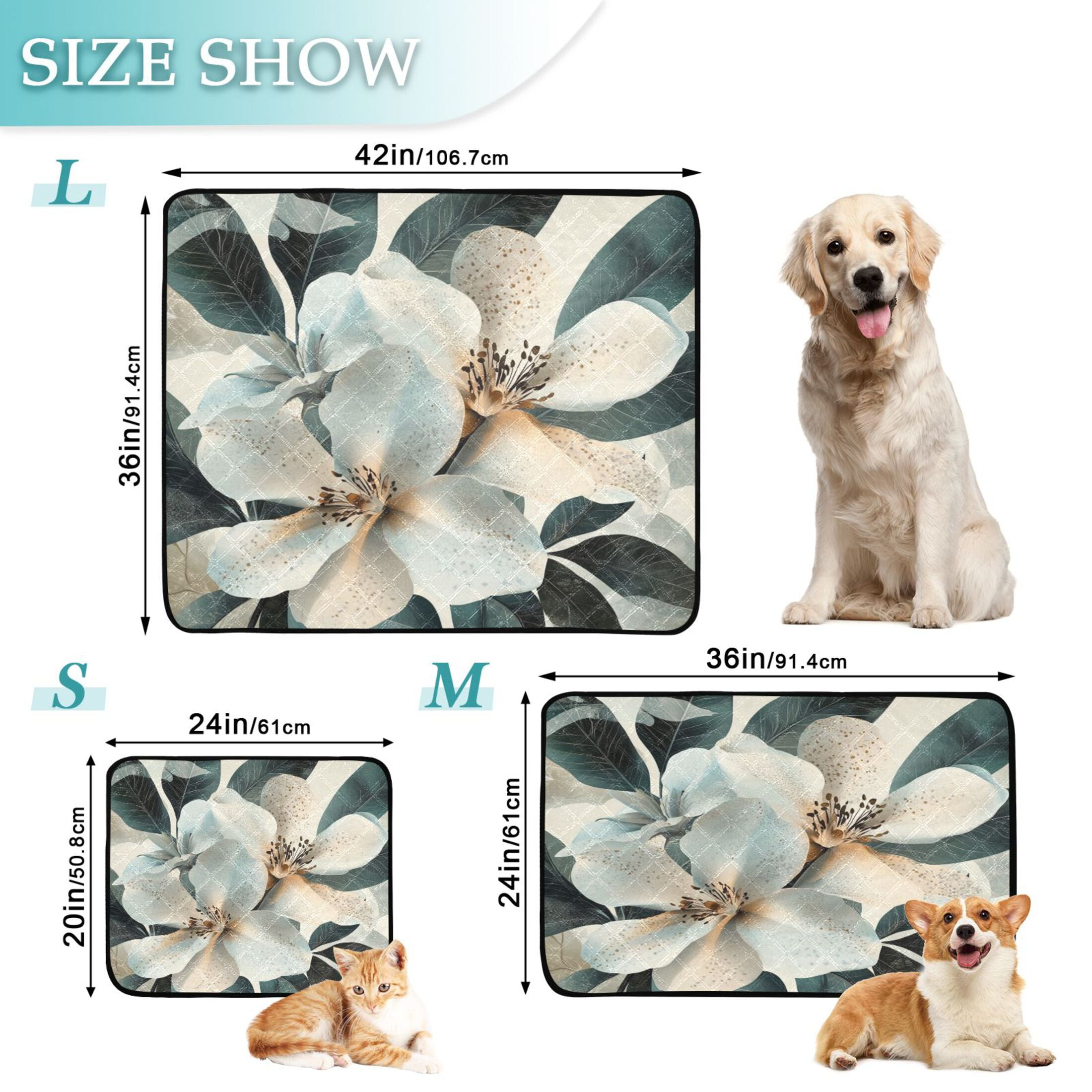 Qxltty Exotic White Flowers Cat litter Pads Pet Set of 3 Diaper Mats Center Anti-leakage Layer Absorbent Soft and Comfortable