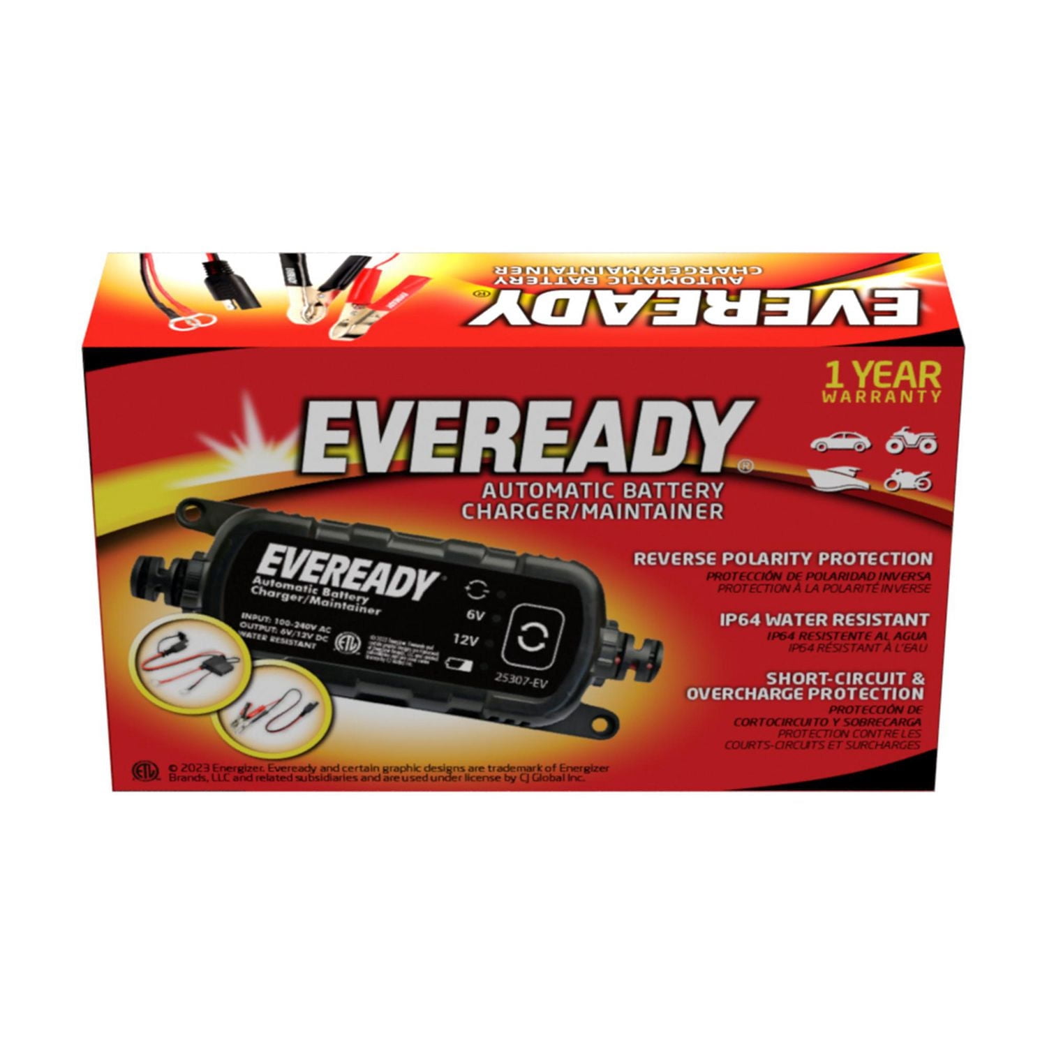 Chargeur de batterie / Mainteneur Eveready 1.2-amp automatique 6 volts/ 12 volts - Noir