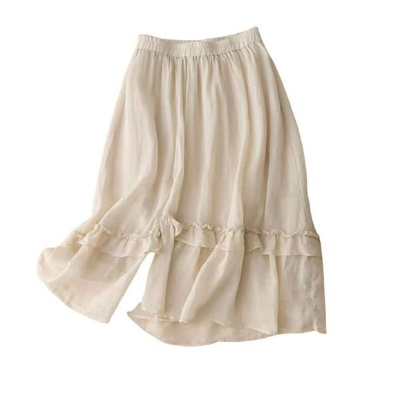 yillto Womens Cotton Line Skirts Tiered Flowy Pleated Elastic Waist Summer Beach Ruffle Maxi Skirt