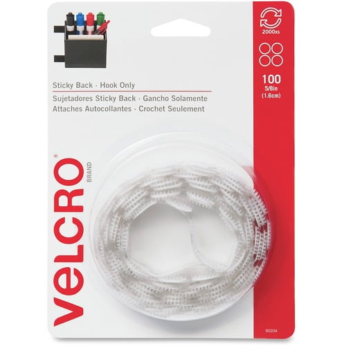 VELCRO® 90204 General Purpose Sticky Back - 0.63" Dia - 100 / Carton - White | Bundle of 10 Packs