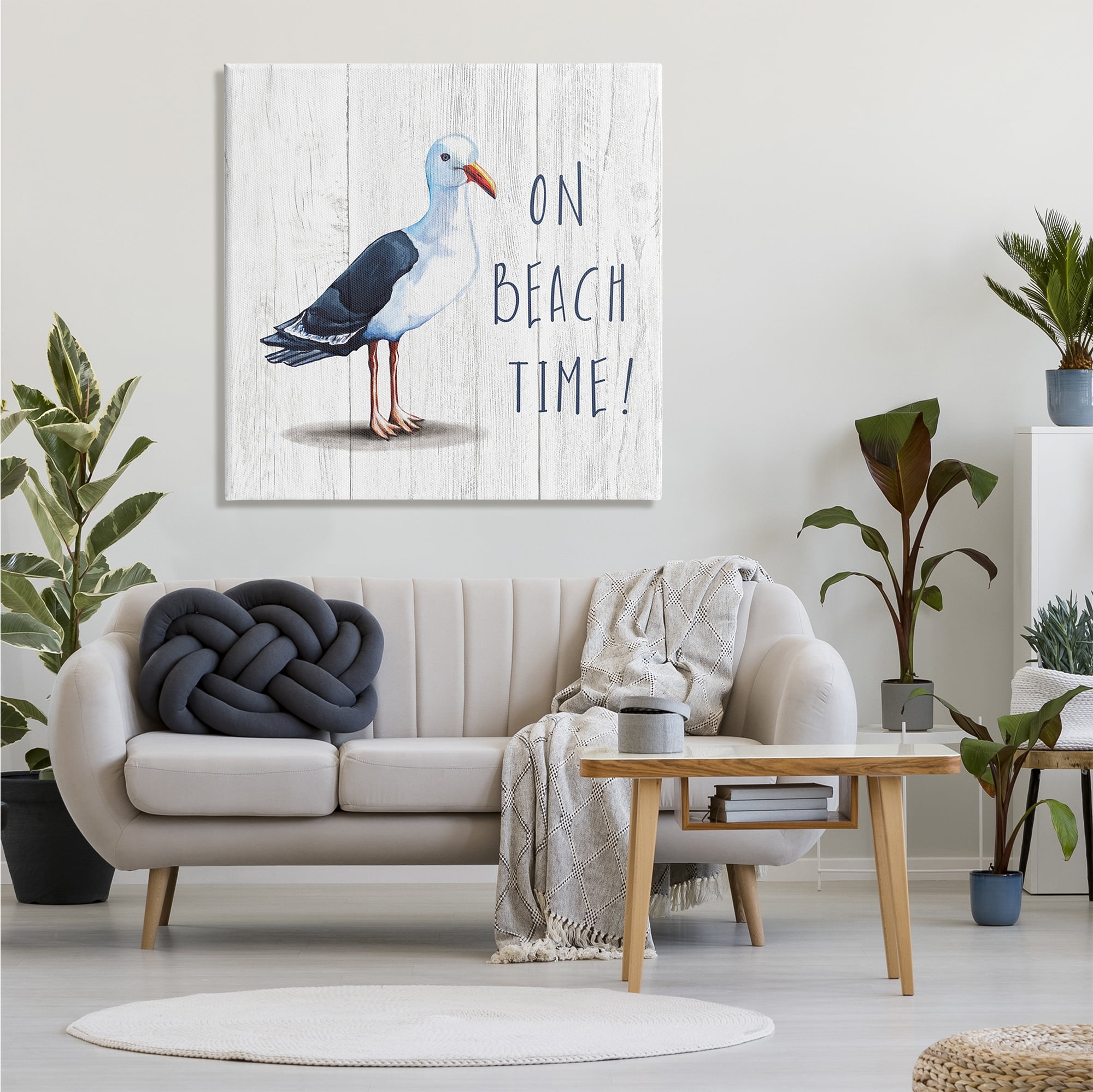 Stupell Industries On Beach Time Phrase Nautical Seagull Rustic Bird, 36 x 36, Designed by Elizabeth Tyndall