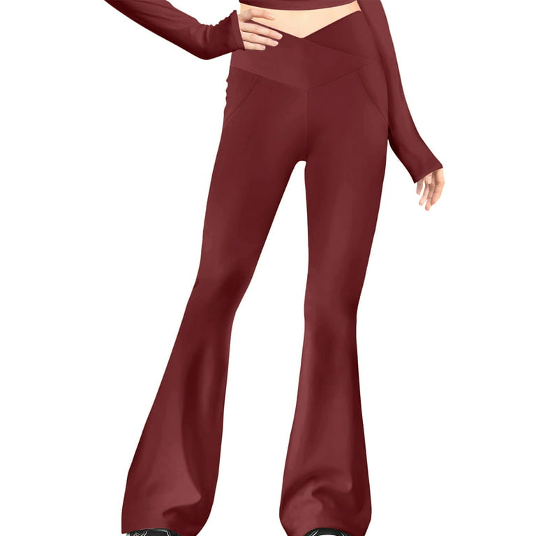 Women's Flare Yogo Pants with Pockets V Crossover High Waisted