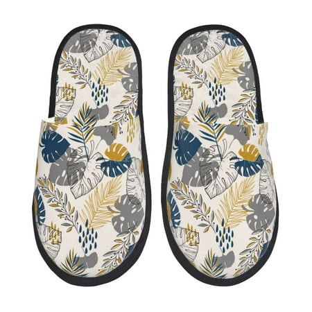 

Slippers for Women/Men - Hawaiian Style Gold Leaves Soft Plush Warm Slip-on Slippers House Slippers Indoor House Shoes