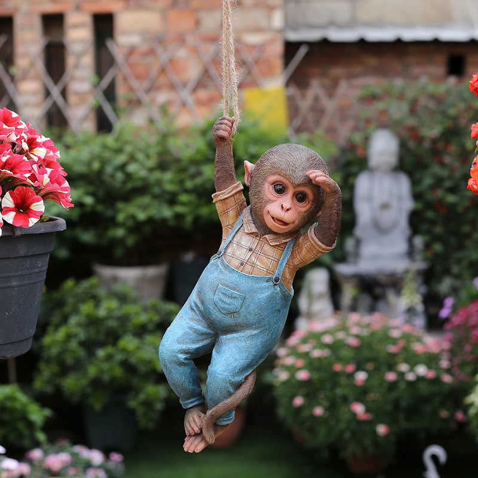 Cute Small Outdoor Monkey Shaped Resin Statue With Wood Texture For Garden  Landscape Decor, Tabletop Ornament, Creative Gift